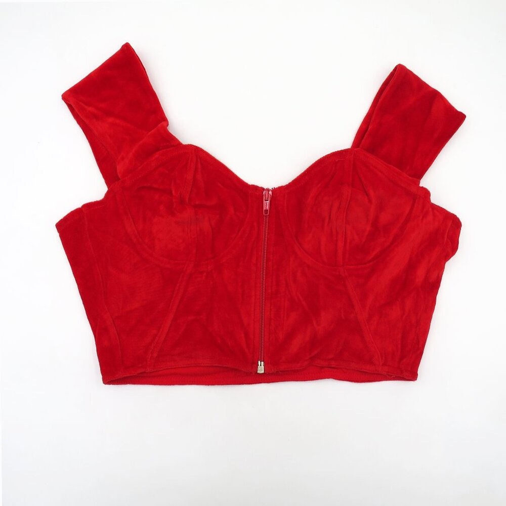 NWT Negozi D'Italia Red Velvet Zip Front Bustier Crop Top 90s Made in Italy M